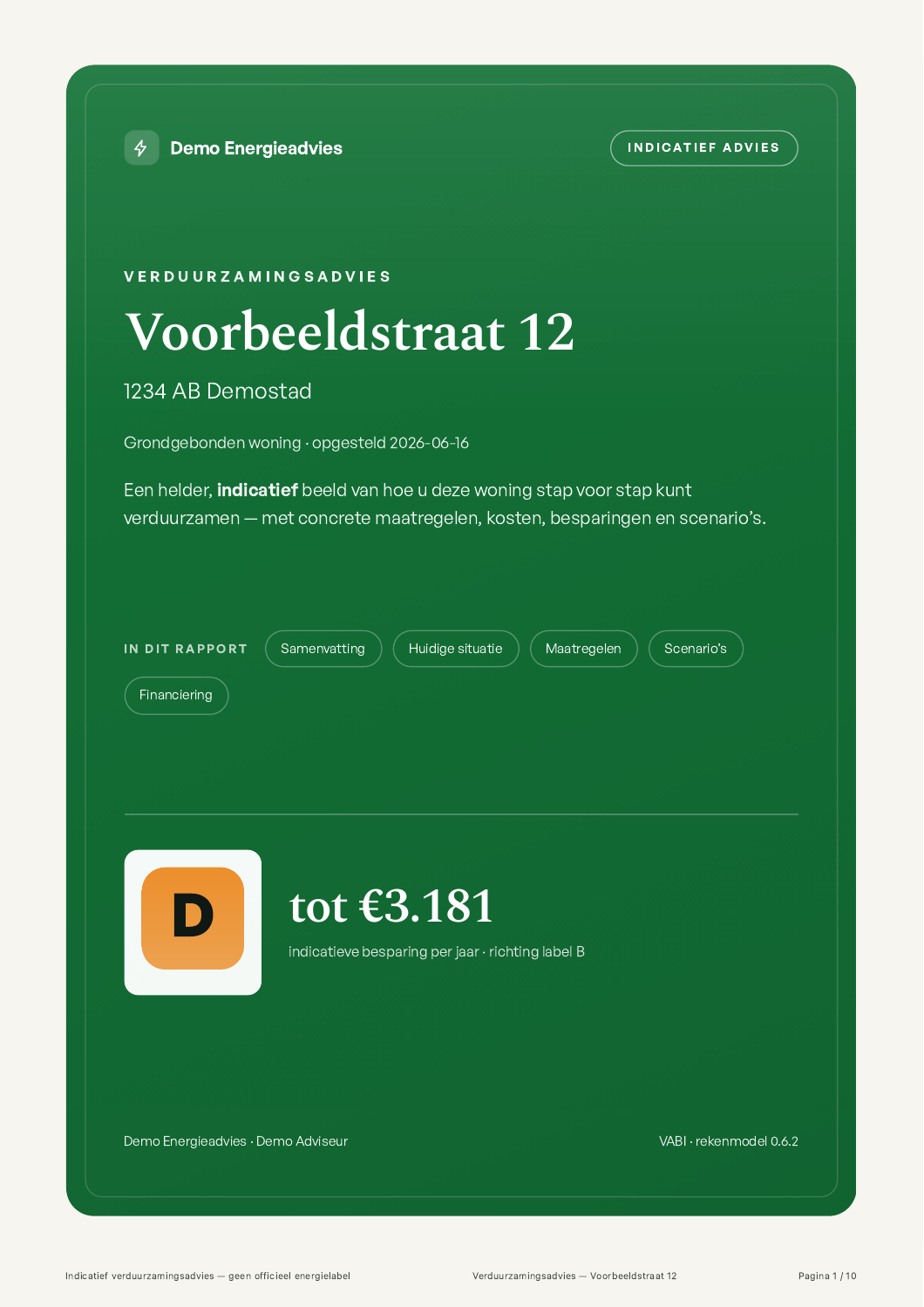 Voorbeeldrapport in een groene huisstijl